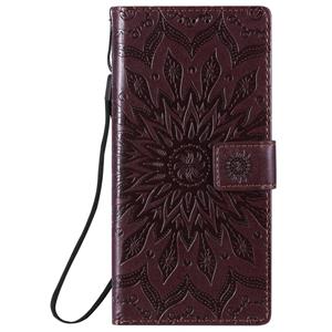 huismerk Voor Samsung Galaxy Note20 Ultra 5G Sun Embossing Pattern Horizontale Flip Lederen Case met Card Slot & Holder & Wallet & Lanyard(Bruin)