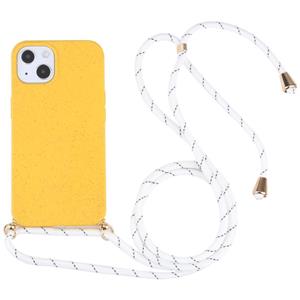 huismerk Tarwe stromateriaal + TPU-schokbestendig geval met neklanyard voor iPhone 13 mini