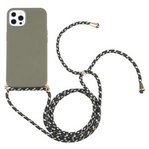 huismerk Tarwe Straw Materiaal + TPU Shockproof Case met neklanyard voor iPhone 13 Pro (Dark Green)