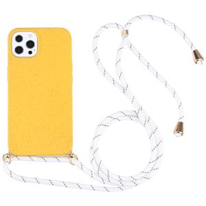 huismerk Tarwe Straw Materiaal + TPU Shockproof Case met neklanyard voor iPhone 13 Pro