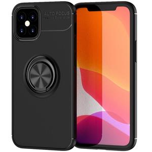 huismerk Voor iPhone 12 mini metalen ringhouder 360 graden roterende TPU-behuizing (Zwart+Zwart)