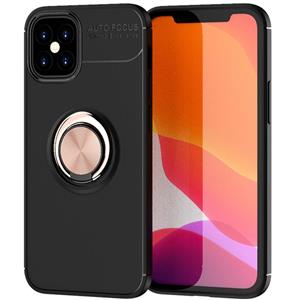 huismerk Voor iPhone 12 mini metalen ringhouder 360 graden roterende TPU-behuizing (Zwart+Rosé Goud)