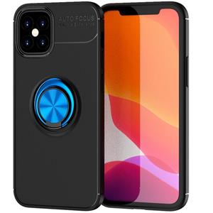 huismerk Voor iPhone 12 mini metalen ringhouder 360 graden roterende TPU-behuizing (Zwart+Blauw)