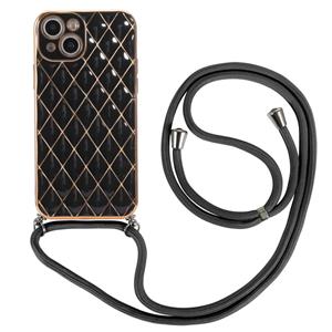 huismerk Electroplating Lamskin Lanyard Phone Case voor iPhone 13 Mini