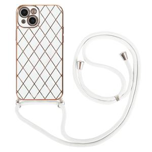 huismerk Electroplating Lamskin Lanyard Phone Case voor iPhone 13 (White)