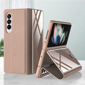 Voor Samsung Galaxy Z Fold3 5G GKK Schokbestendig Horizontaal Flip Leather + Glass Case met houder