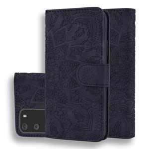 huismerk Reliëf Zonnebloempatroon Horizontaal Flip PU Leren Case met Holder & Card Slots & Wallet & Lanyard(Zwart)