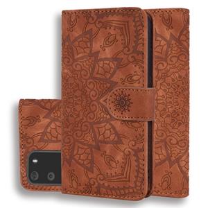 huismerk Reliëf Zonnebloempatroon Horizontaal Flip PU Leren Case met Holder & Card Slots & Wallet & Lanyard(Brown)