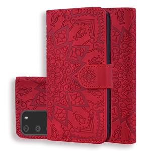 huismerk Reliëf Zonnebloempatroon Horizontaal Flip PU Leren Case met Holder & Card Slots & Wallet & Lanyard(Red)