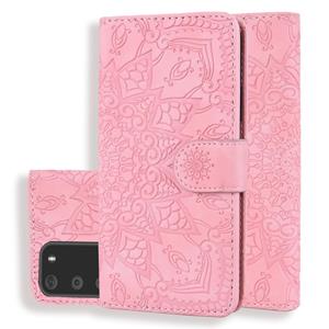 huismerk Reliëf Zonnebloempatroon Horizontaal Flip PU Leren Case met Holder & Card Slots & Wallet & Lanyard(Pink)