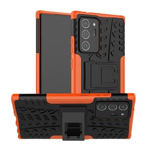 huismerk Voor Samsung Galaxy Note20 Ultra Tire Texture Schokbestendige TPU + PC Beschermhoes met houder(oranje)