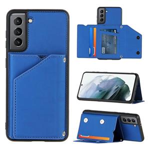 huismerk Voor Samsung Galaxy S21 5G Skin Feel PU + TPU + PC Back Cover Shockproof Case met Card Slots & Holder & Photo Frame(Royal Blue)