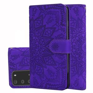 huismerk Reliëf Zonnebloempatroon Horizontaal Flip PU Leren Case met Holder & Card Slots & Wallet & Lanyard(Paars)