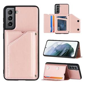 huismerk Voor Samsung Galaxy S21 5G Skin Feel PU + TPU + PC Back Cover Shockproof Case met Card Slots & Holder & Photo Frame(Rose Gold)