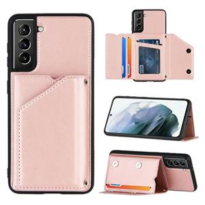 huismerk Voor Samsung Galaxy S21+ 5G Skin Feel PU + TPU + PC Back Cover Shockproof case met Card Slots & Holder & Photo Frame(Rose Gold)