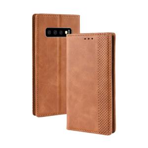 huismerk Magnetische Buckle retro textuur horizontale Flip lederen case voor Galaxy S10 met houder & kaartsleuven & portemonnee (bruin)