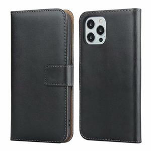 huismerk Effen textuur koeienhuid lederen horizontale flip case met magnetische sluiting & houder & kaart slots & portemonnee voor iPhone 12 Mini (zwart)