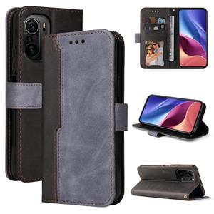 huismerk Voor Xiaomi Redmi K40 / K40 PRO / POCO F3 / MI 11I Zakelijk Stitching-Color Horizontale Flip PU Lederen Case met Houder & Card Slots & Fotolijst (Grij