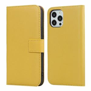 huismerk Effen textuur koeienhuid lederen horizontale flip case met magnetische sluiting & houder & kaart slots & portemonnee voor iPhone 12 Mini (geel)