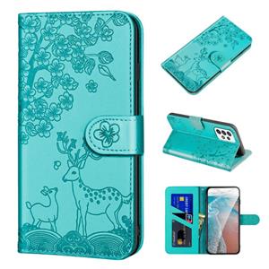 huismerk Voor Samsung Galaxy A72 5G / 4G Sika Deer Embossing Patroon Horizontale Flip PU Lederen Case met Houder & Card Slot & Portemonnee & Fotolijst (Lake Bl