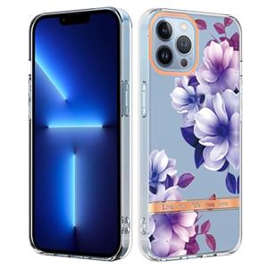 huismerk Bloemen en planten Serie IMD TPU Telefooncase voor iPhone 13 Pro Max (paars Begonia)