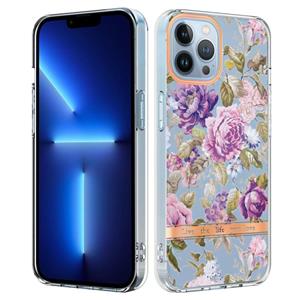 huismerk Bloemen en planten Serie IMD TPU Telefoonhoesje voor iPhone 13 Pro Max (paarse pioen)