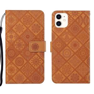 huismerk Etnische stijl reliëfpatroon lederen telefoonhoesje voor iPhone 13 Pro (Brown)