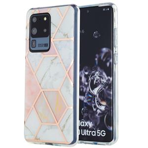 huismerk Voor Samsung Galaxy S20 Ultra 3D Electroplating Marble Pattern TPU Beschermhoes (Roze Wit)