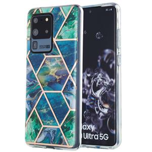 huismerk Voor Samsung Galaxy S20 Ultra 3D Electroplating Marble Pattern TPU Beschermhoes (Blauwgroen)