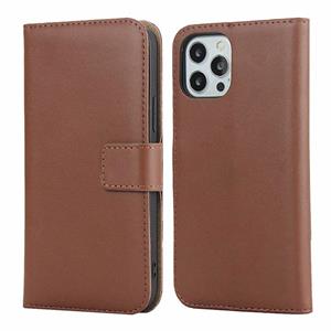 huismerk Effen textuur koeienhuid lederen horizontale flip case met magnetische sluiting & houder & kaart slots & portemonnee voor iPhone 12 Mini (bruin)