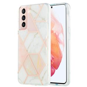 huismerk Voor Samsung Galaxy S21 5G 3D Electroplating Marble Pattern TPU Beschermhoes (Roze Wit)