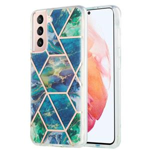 huismerk Voor Samsung Galaxy S21 5G 3D Electroplating Marble Pattern TPU Beschermhoes (blauwgroen)