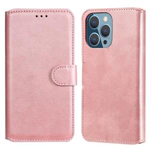 huismerk Klassieke kalfstructuur PU + TPU horizontale flip lederen tas met houder & kaart slots & portefeuille voor iphone 13 pro (rose goud)