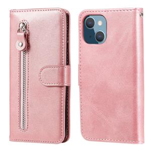 huismerk Mode kalf textuur rits horizontale flip lederen tas met standaard & kaart slots & portemonnee functie voor iphone 13 mini (rose goud)