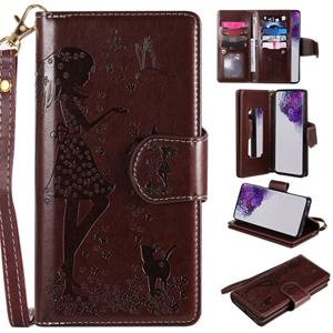 huismerk Voor Samsung Galaxy S20 Ultra Woman en Cat Embossed Horizontal Flip Leather Case met Card Slots & Holder & Wallet & Photo Frame & Mirror & Lanyard(Br