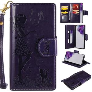 huismerk Voor Samsung Galaxy S20 Ultra Woman en Cat Embossed Horizontal Flip Leather Case met Card Slots & Holder & Wallet & Photo Frame & Mirror & Lanyard(Pa