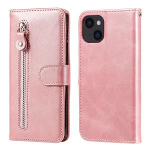 huismerk Mode kalf textuur rits horizontale flip lederen tas met standaard & kaart slots & portemonnee functie voor iphone 13 (rose goud)