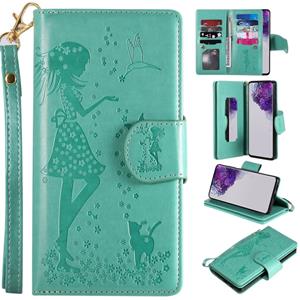 huismerk Voor Samsung Galaxy S20 Ultra Woman en Cat Embossed Horizontal Flip Leather Case met Card Slots & Holder & Wallet & Photo Frame & Mirror & Lanyard(Gr