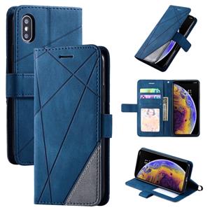 huismerk Voor iPhone XS / X Skin Feel Splicing Horizontale Flip Lederen case met Holder & Card Slots & Wallet & Photo Frame(Blauw)