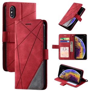 huismerk Voor iPhone XS / X Skin Feel Splicing Horizontale Flip Lederen case met Holder & Card Slots & Wallet & Photo Frame(Red)