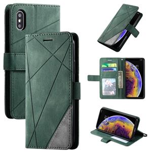 huismerk Voor iPhone XS / X Skin Feel Splicing Horizontale Flip Lederen case met Holder & Card Slots & Wallet & Photo Frame(Groen)