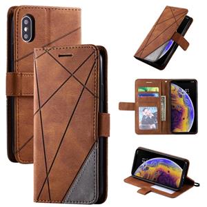 huismerk Voor iPhone XS / X Skin Feel Splicing Horizontale Flip Lederen case met Holder & Card Slots & Wallet & Photo Frame(Bruin)