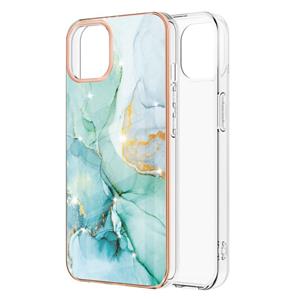 huismerk Galvaniseren Marmeren Patroon Dual-Side IMD TPU Schokbestendig Case voor iPhone 13 Mini (groen 003)