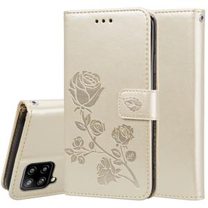 huismerk Voor Samsung Galaxy A42 5G Rose Reliëf Horizontale Flip PU Lederen Hoesje met houder & Kaart Slots &Portemonnee (Goud)