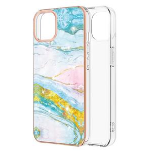 huismerk Galvaniseren marmeren patroon dual-side IMD TPU schokbestendig hoesje voor iPhone 13 mini (groen 004)