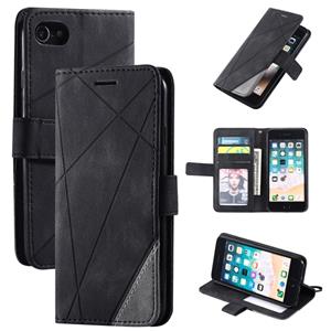 huismerk Voor iPhone SE 2020 / 8 / 7 Skin Feel Splicing Horizontal Flip Leather Case met Holder & Card Slots & Wallet & Photo Frame(Zwart)