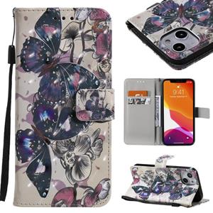 huismerk 3D Painted Pattern Horizontal Flip Leather Case with Holder & Card Slots & Wallet For iPhone 13(Black Butterfly)