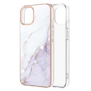 huismerk Electroplating Marmeren Patroon Dual-Side IMD TPU Shockproof Case voor iPhone 13 Mini (White 006)