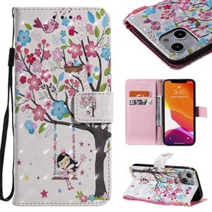 huismerk 3D Painted Pattern Horizontal Flip Leather Case with Holder & Card Slots & Wallet For iPhone 13(Girl Under The Tree)