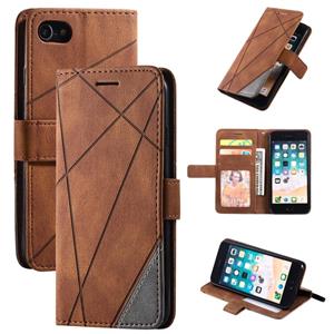 huismerk Voor iPhone SE 2020 / 8 / 7 Skin Feel Splicing Horizontal Flip Leather Case met Holder & Card Slots & Wallet & Photo Frame(Brown)